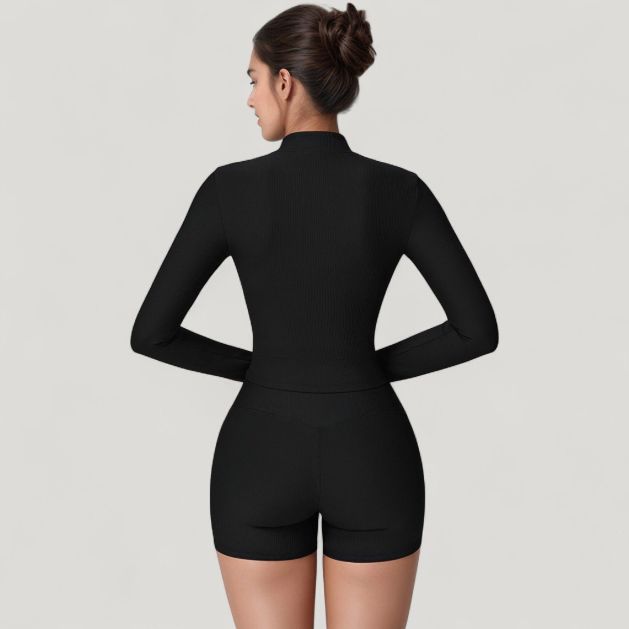 Anna-Kaci Women's Long Sleeve Ribbed Zip-Up Athletic Jacket with High Neckline