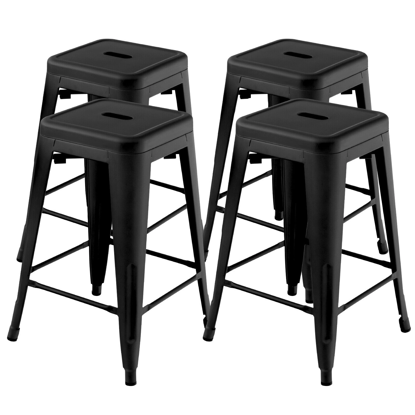 SUGIFT Set of 4 Metal Stackable Footrest Counter Height Bar Stools 16-in x 16-in x 24-in 330-lb Capacity Black