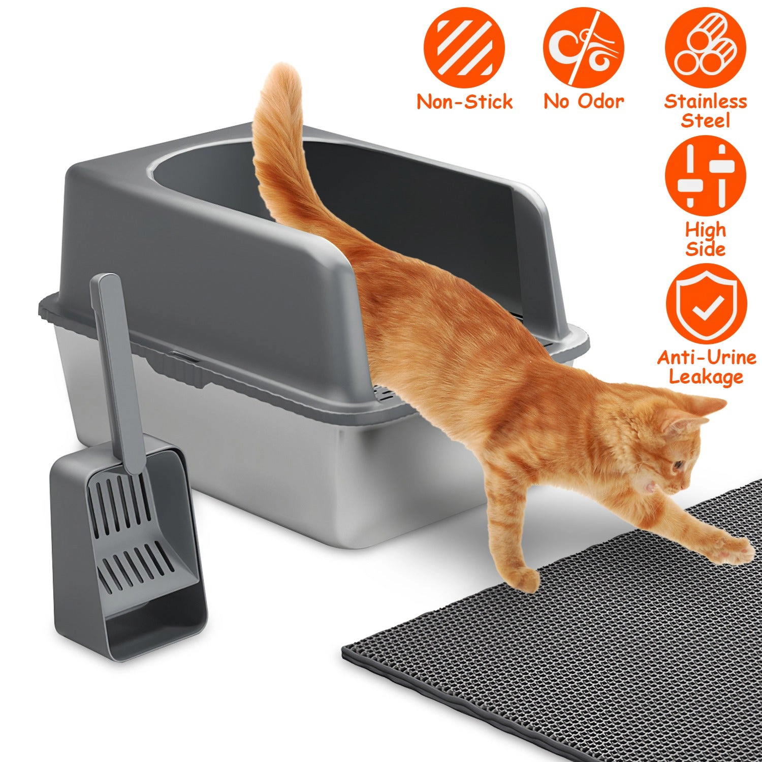 GBruno Enclosed Stainless Steel Cat Litter Box
