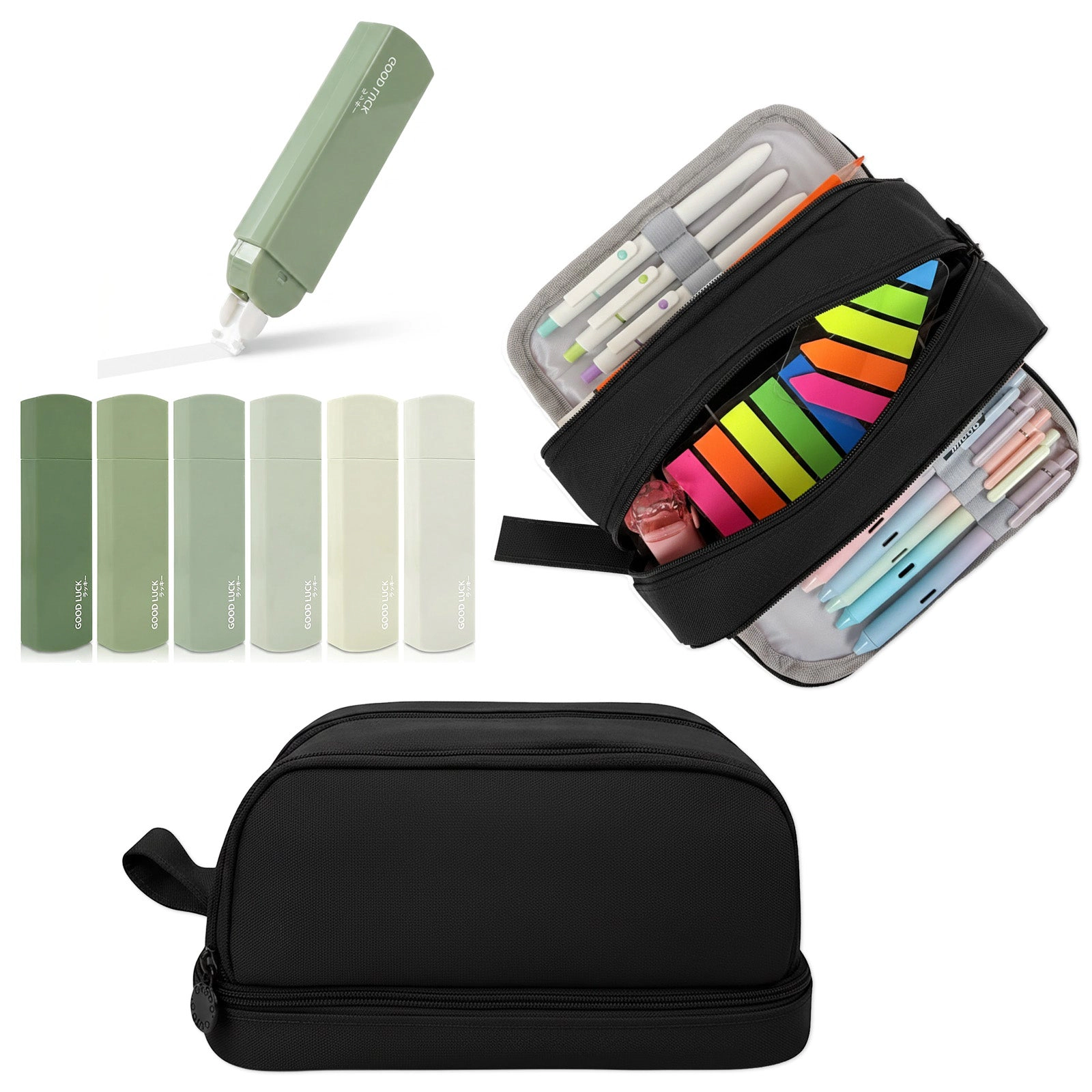 Wrapables 4-Compartment Pencil Case Set with White Correction Tape