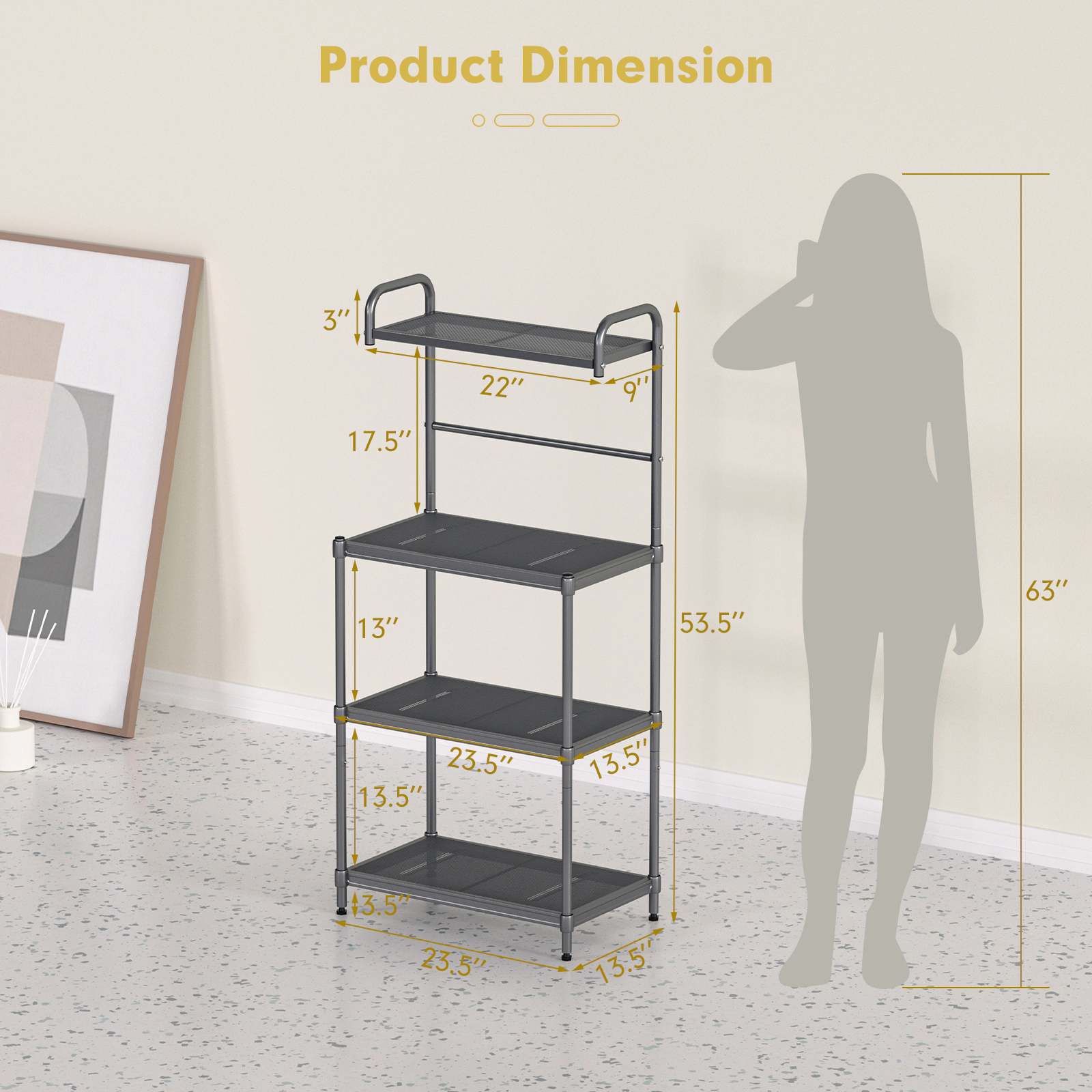 SUGIFT 4-Tier Iron Baker’s Rack Kitchen Storage Shelving Unit 53.5-in Tall 55-lb Shelf Capacity As the Picture Shows