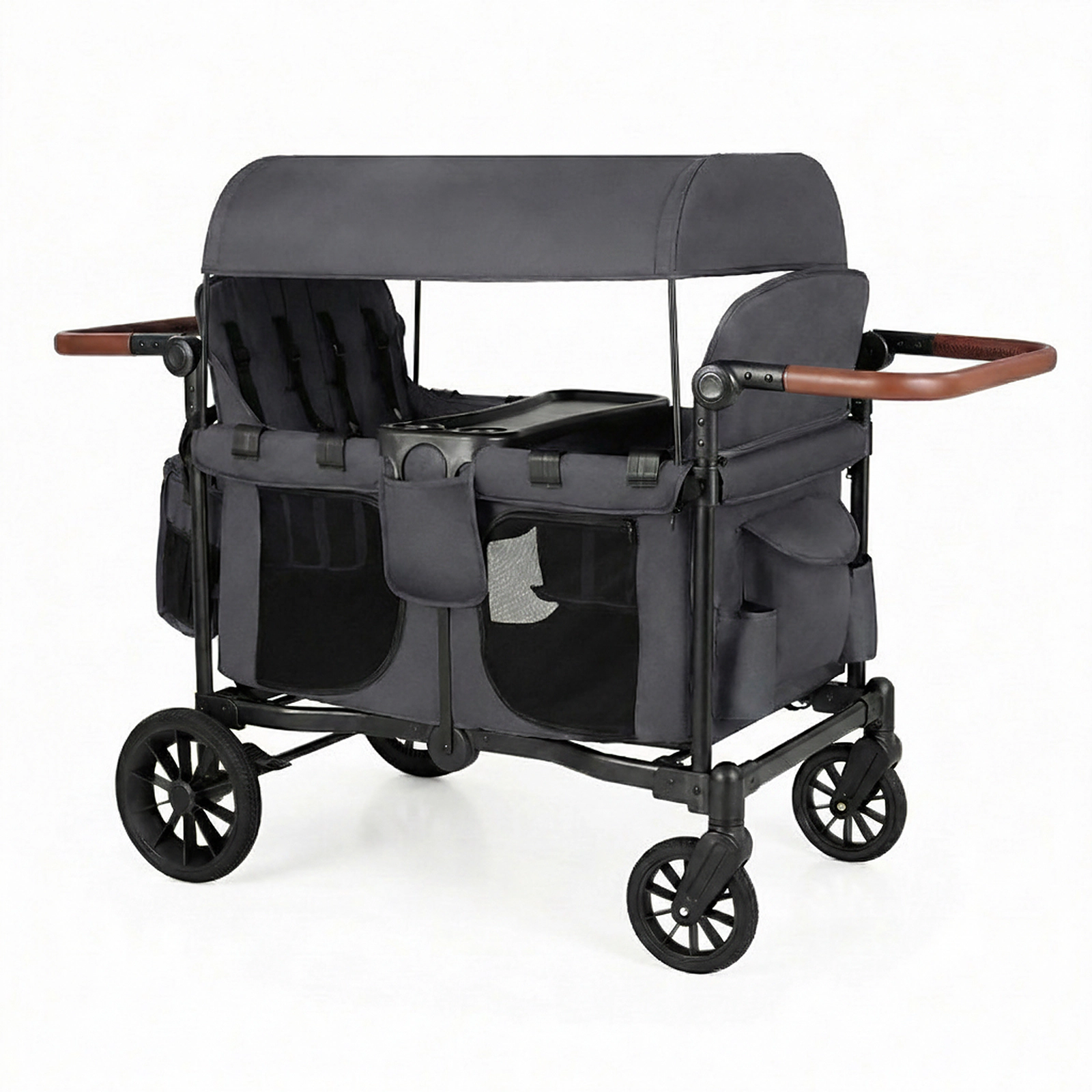 SUGIFT Foldable 4-Seater Push-Pull Wagon Stroller 35-lb Capacity Ages 6-36 Months Black/Gray
