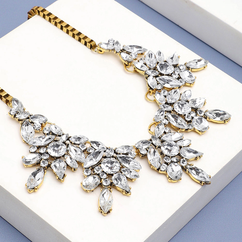 SOHI Women's Crystal Silver Chunky Crystal Statement Necklace