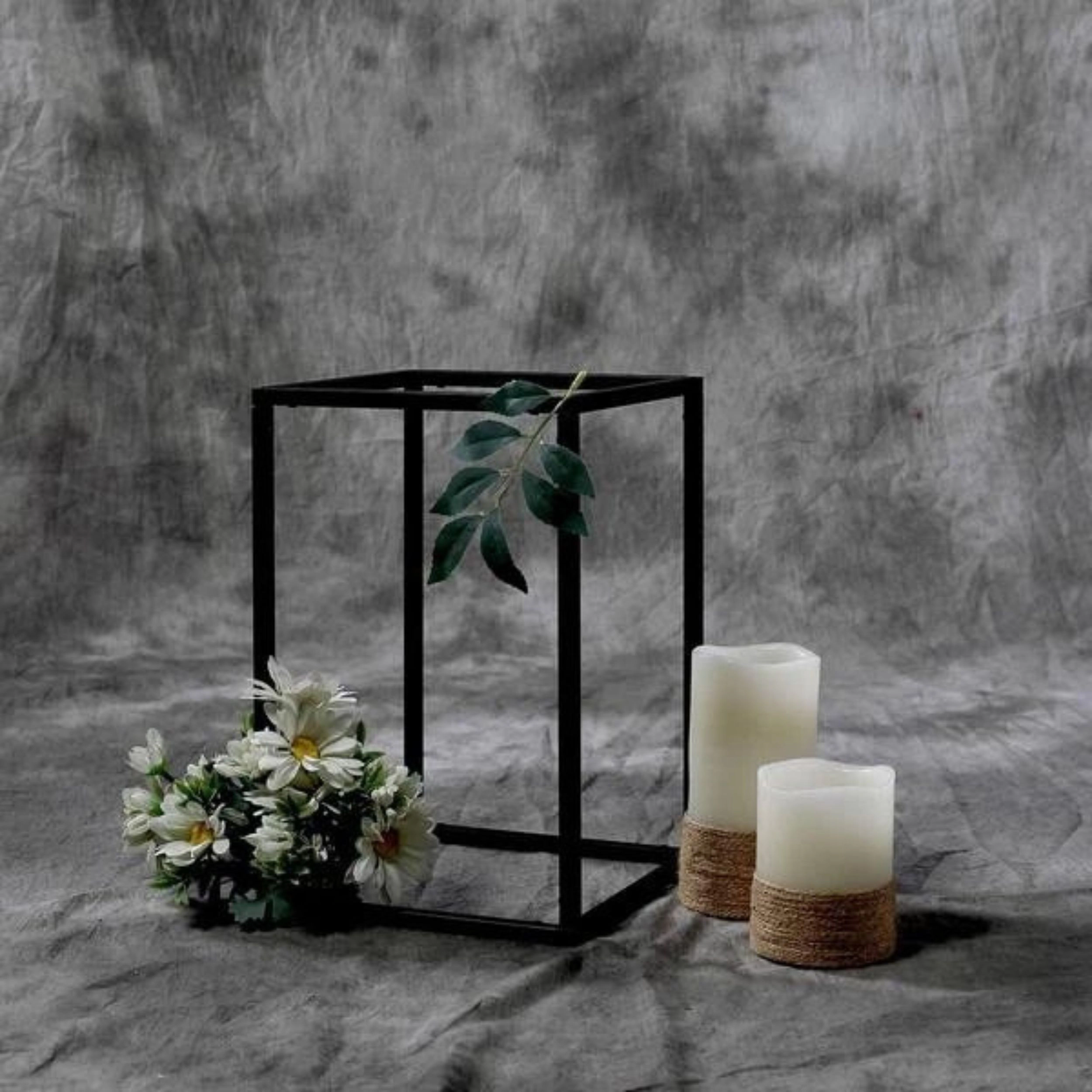 Home Collection 12 Inch Matte Black Geometric Metal Vase Stands Pack of 2