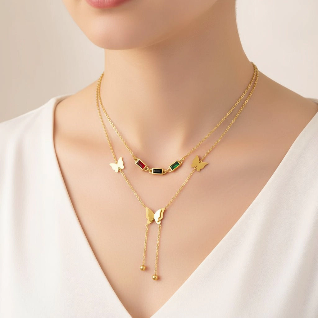 DressAtR Women's Butterfly Gold Tone Pendant Necklace