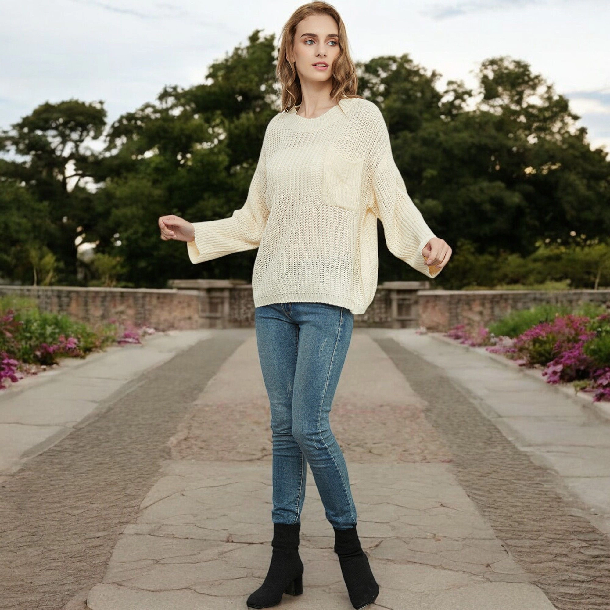Anna-Kaci Women's Loose Knit Long Sleeve Pullover Sweater with Relaxed Fit