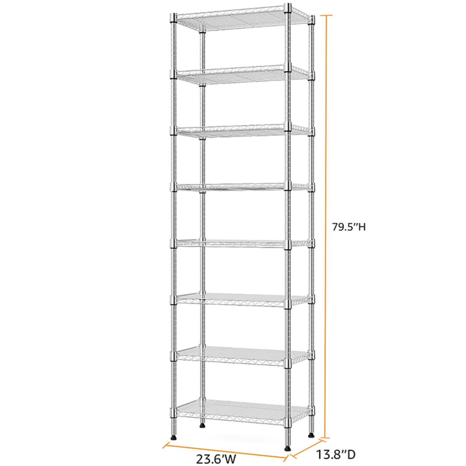 Flynama 8 Tier Chrome Wire Shelving 2000 LBS 79.5H x 23.6W x 13.8D in Organizer Rack for Laundry Kitchen and Garage