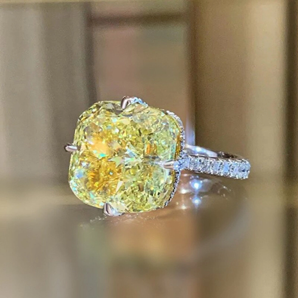 Women's Engagement Ring Claw-Set Cushion-Cut Yellow Cubic Zirconia Band
