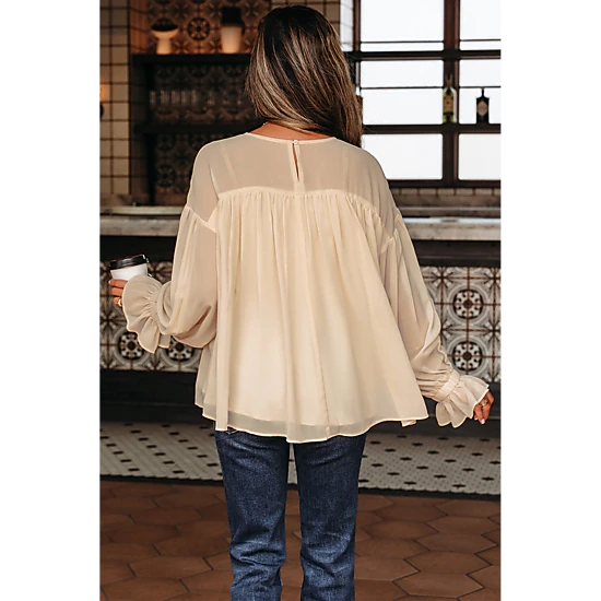 Threaded Pear Women's Mayaevi Sleeve Chiffon Blouse Long Sleeve