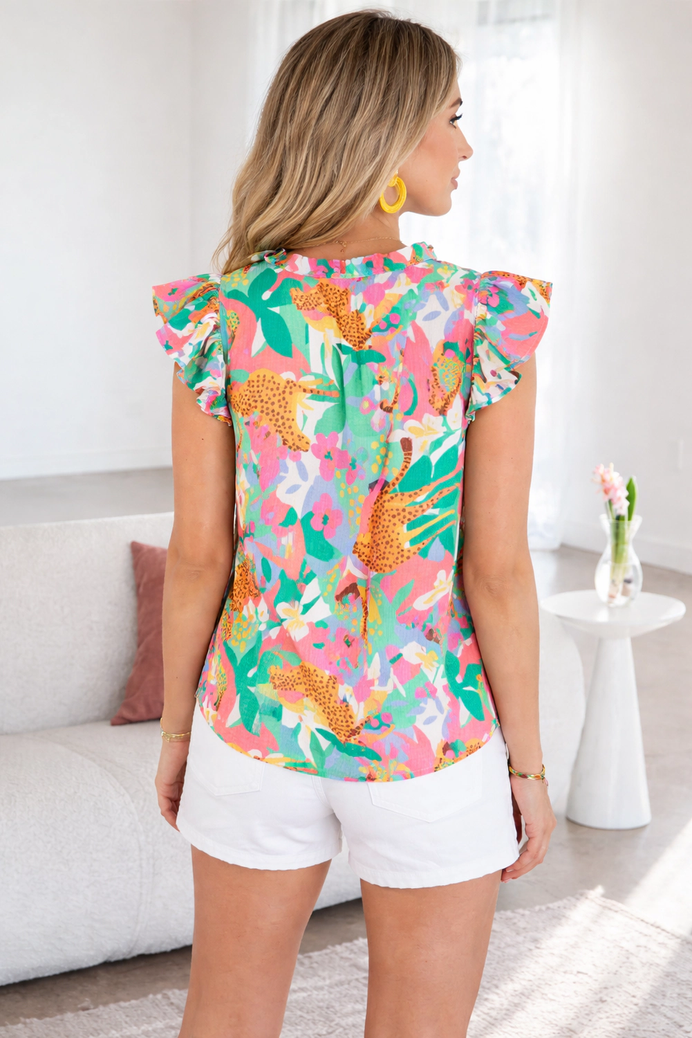 Threaded Pear Women's Magnolia Tie Summer Floral Blouse