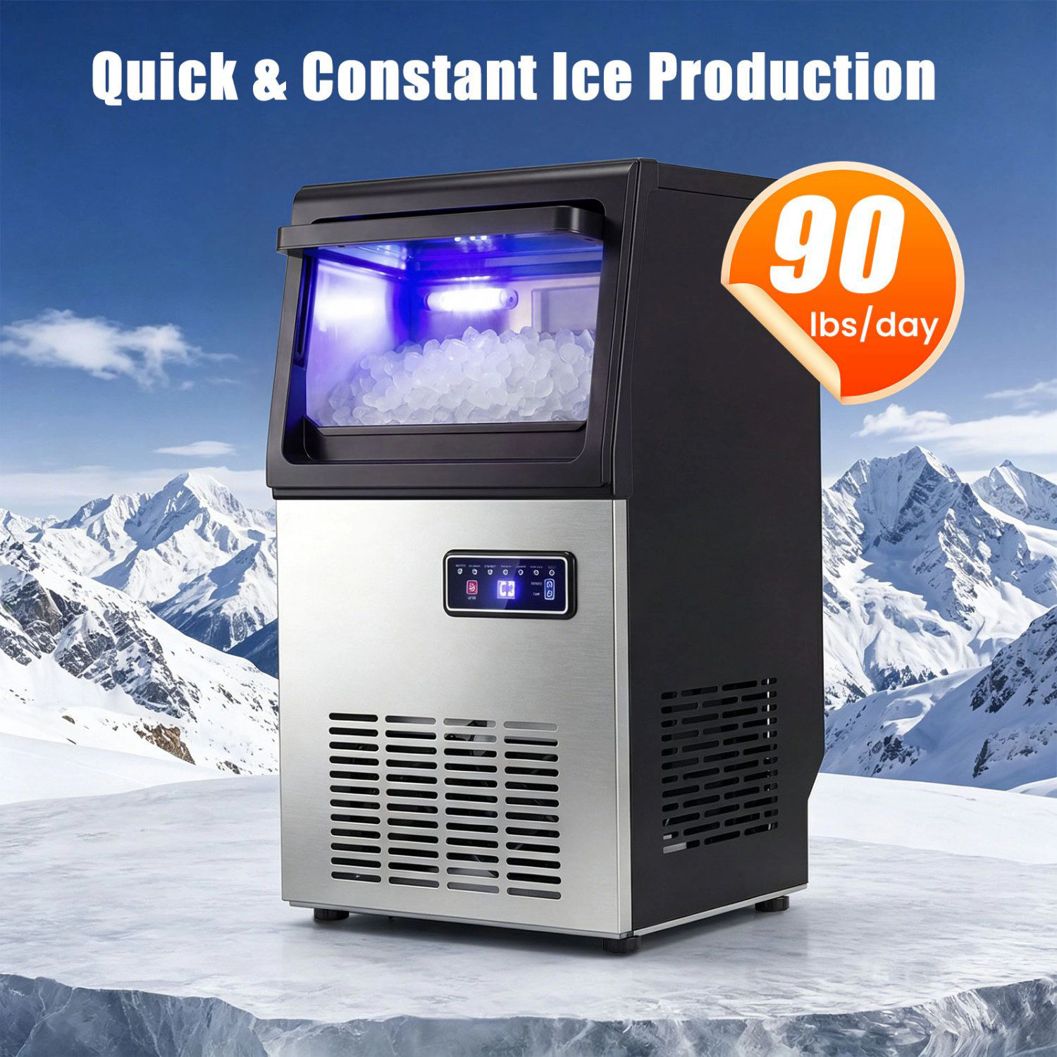 SlickBlue Black Ice Machine, 90 Lbs Daily, 15 Lbs Storage