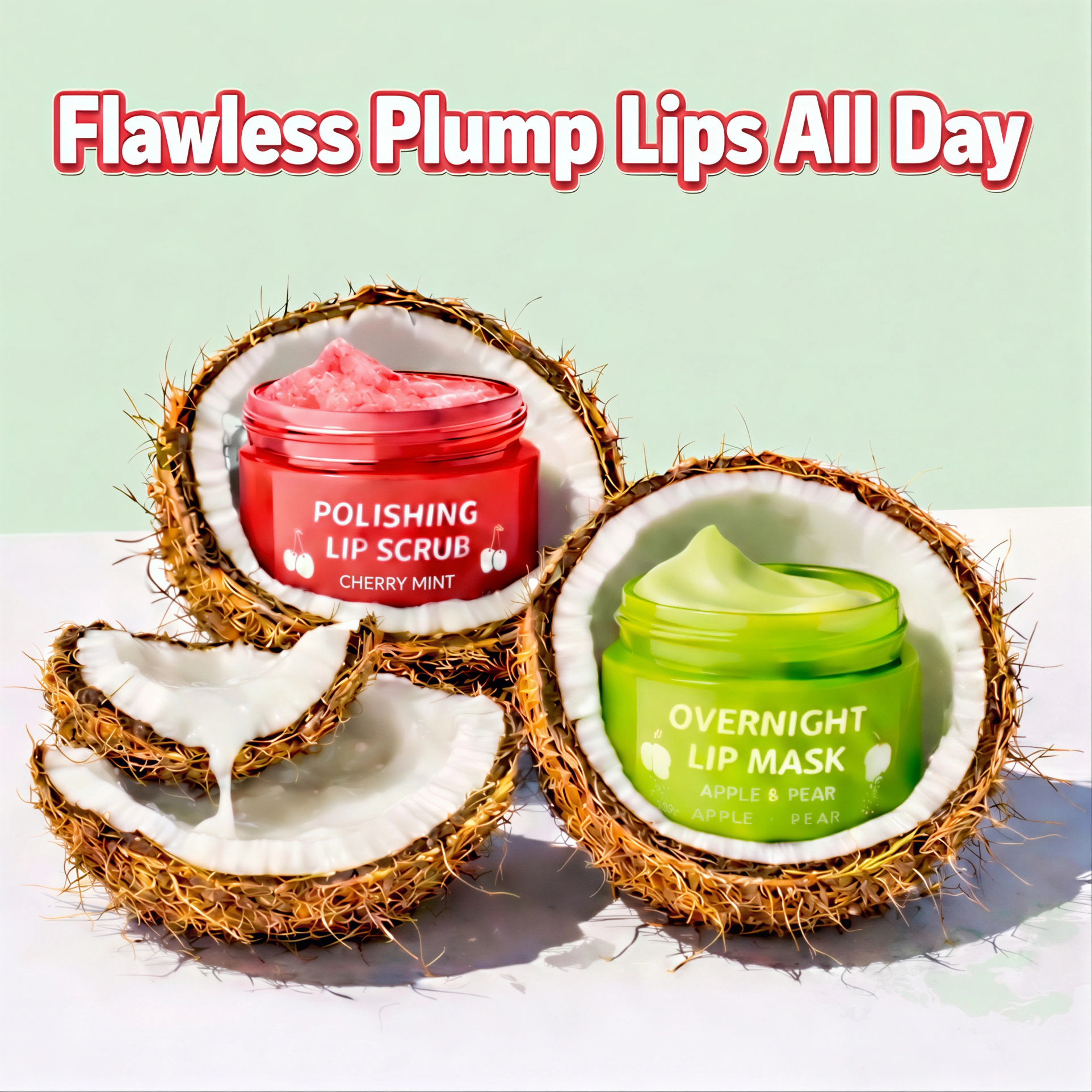 Lovery  Korean Skincare Lip Care Duo Set - Cherry Mint Exfoliating Lip Scrub & Apple and Pear Overnight Lip Mask