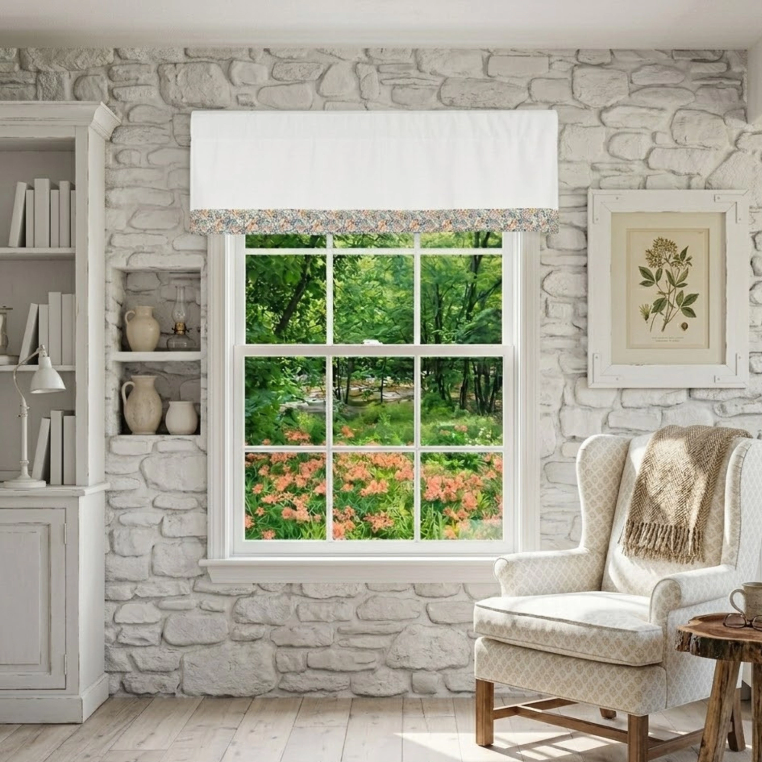 RLF Home Petite Flowers Banded Window Valance 100% Cotton Lined Rod Pocket 50" x 17" Multi