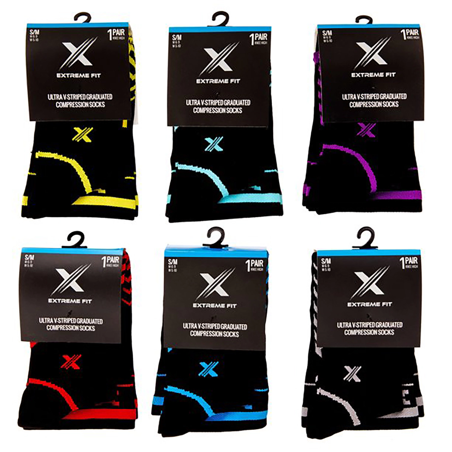 Extreme Fit Sport Compression Socks for Men and Women Knee High - made running, athletics, pregnancy travel 6 Pair