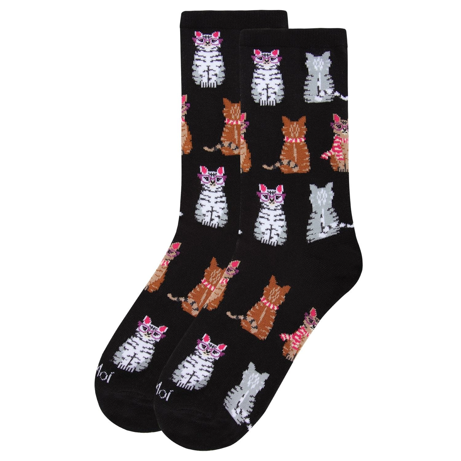 MeMoi Studious Cats Bamboo Blend Crew Socks