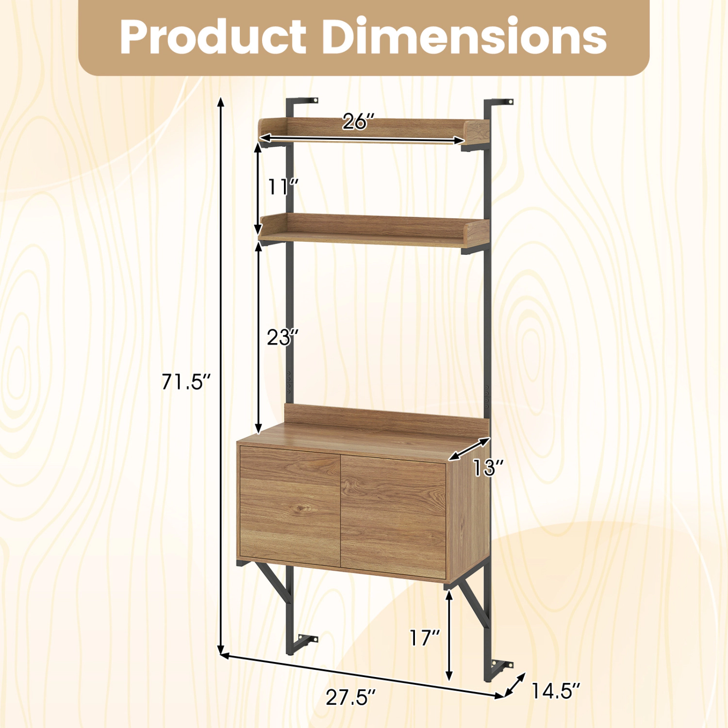 LJG Tall Ladder Shelf with Storage Cabinet Narrow Wall Mounted Ladder Bookcase
