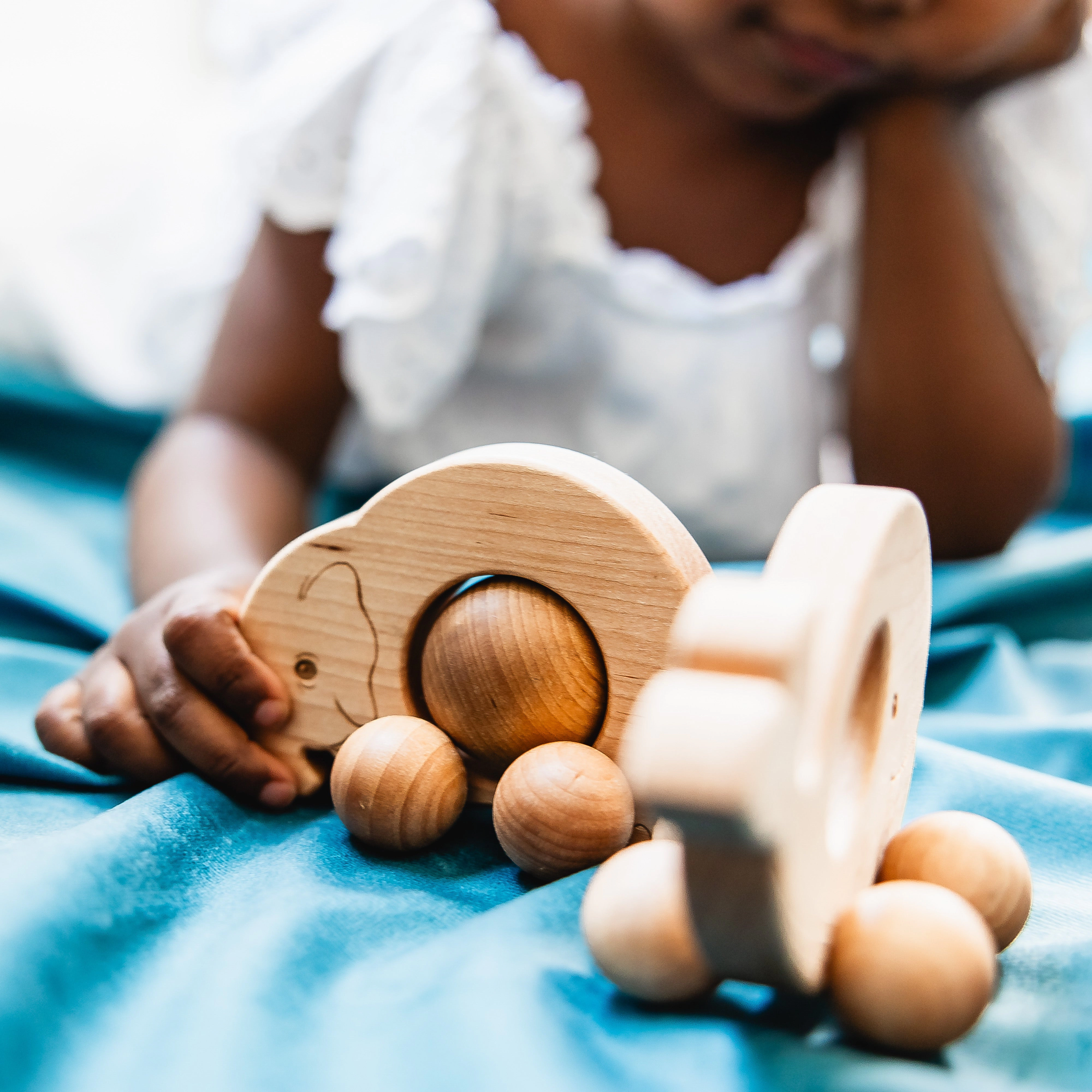 Roly Poly Elephant Push Toy - Natural Wood, Made in USA