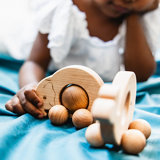 Roly Poly Elephant Push Toy - Natural Wood, Made in USA