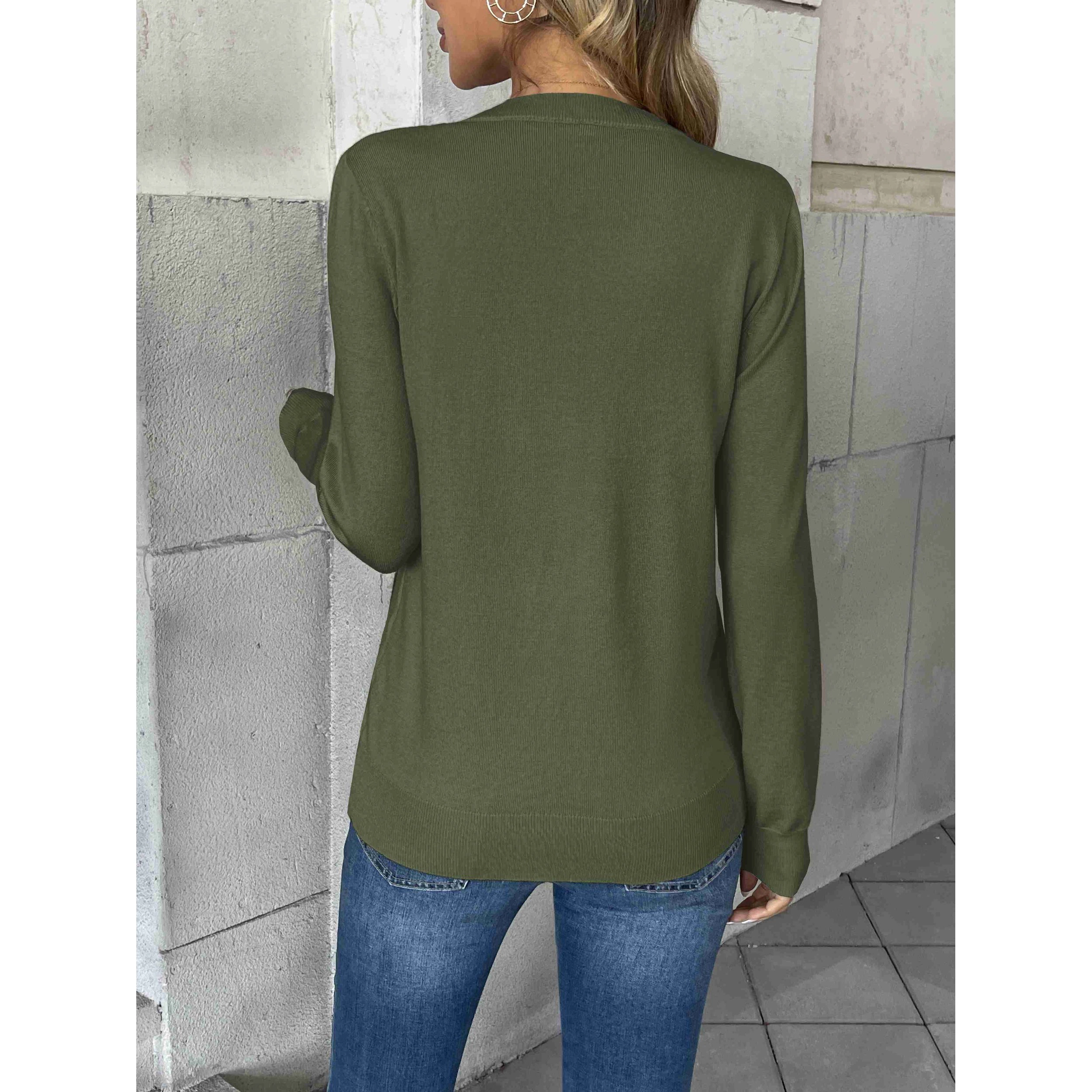 Zeagoo Women's V-Neck Long Sleeve Ribbed Knit Pullover