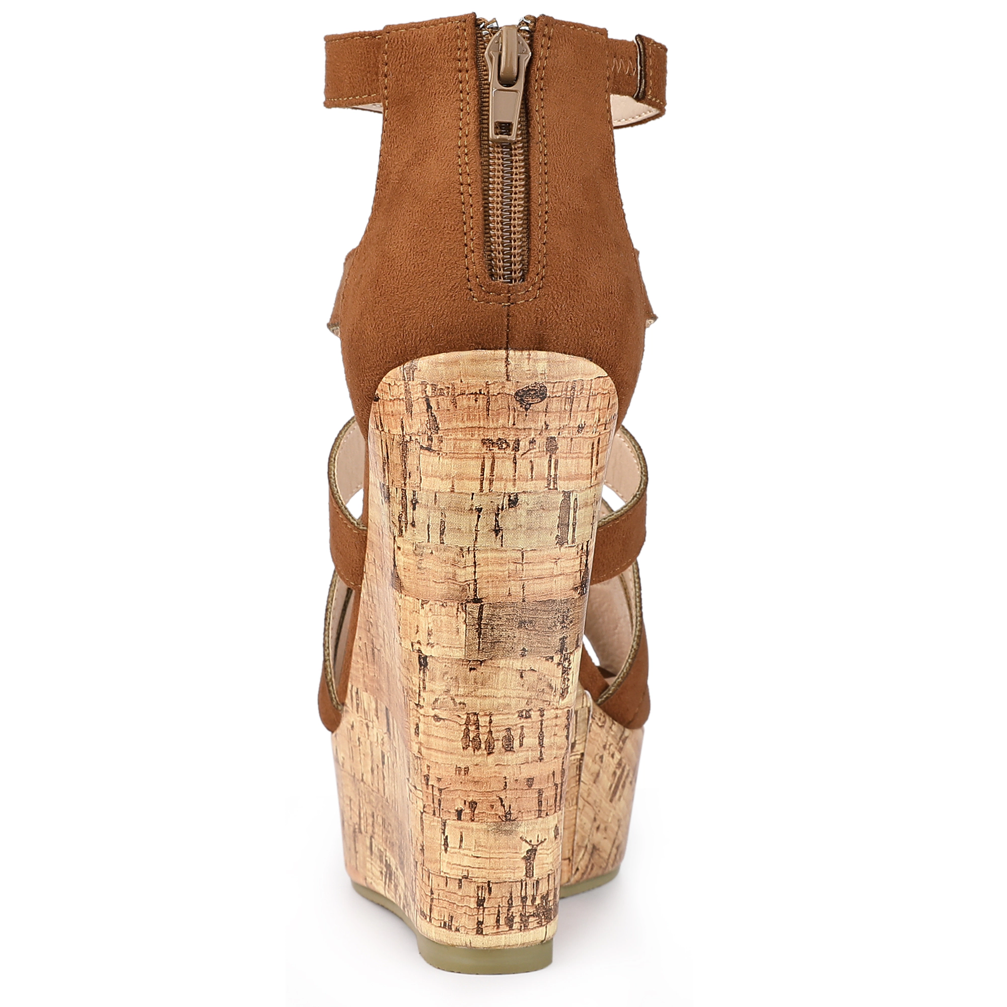 BLISSFUL STEP Women's Platform Peep Toe Cutout Caged Cork Wedge Heel Sandals