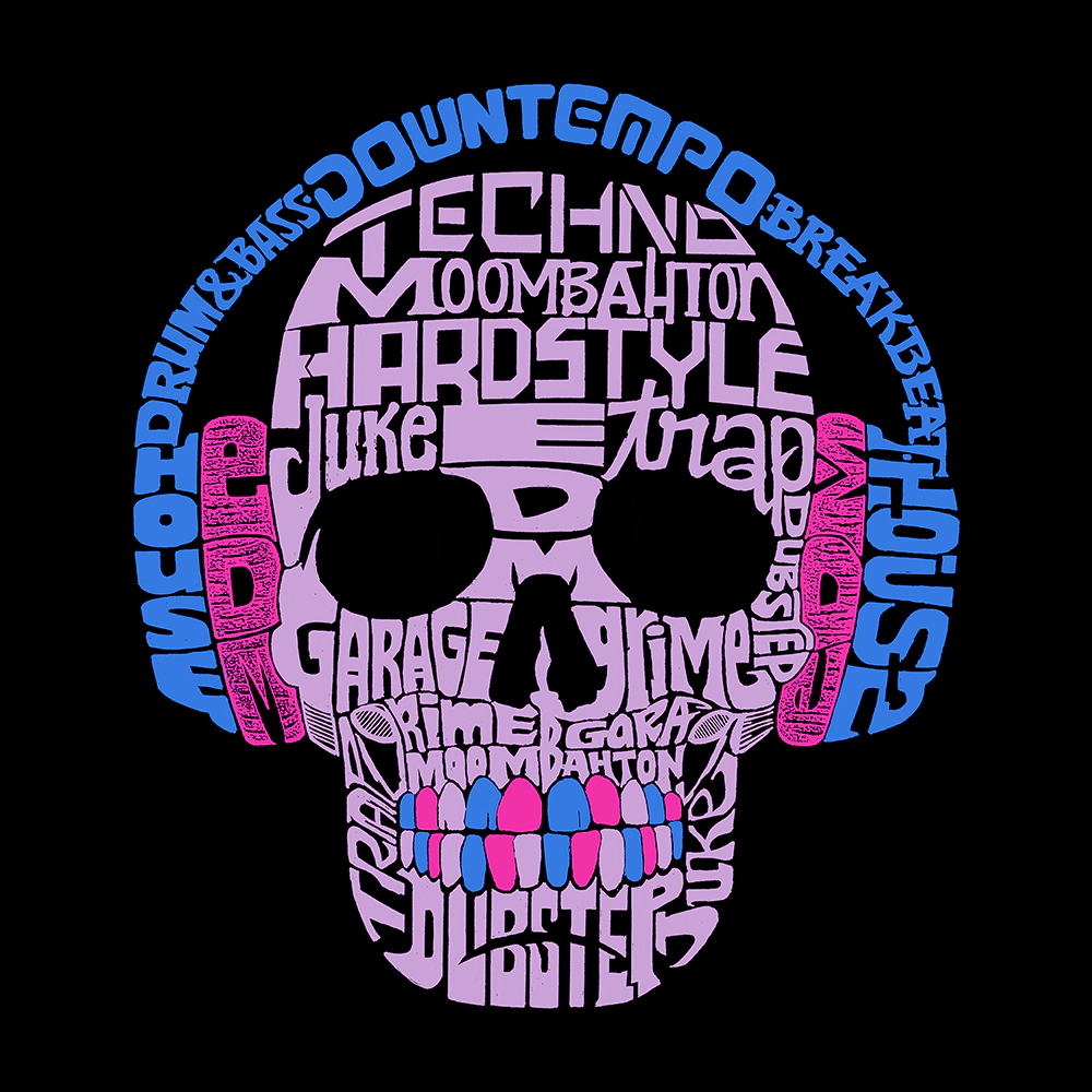 LOS ANGELES POP Art Men's EDM Word T-Shirt - Skull with Headphones
