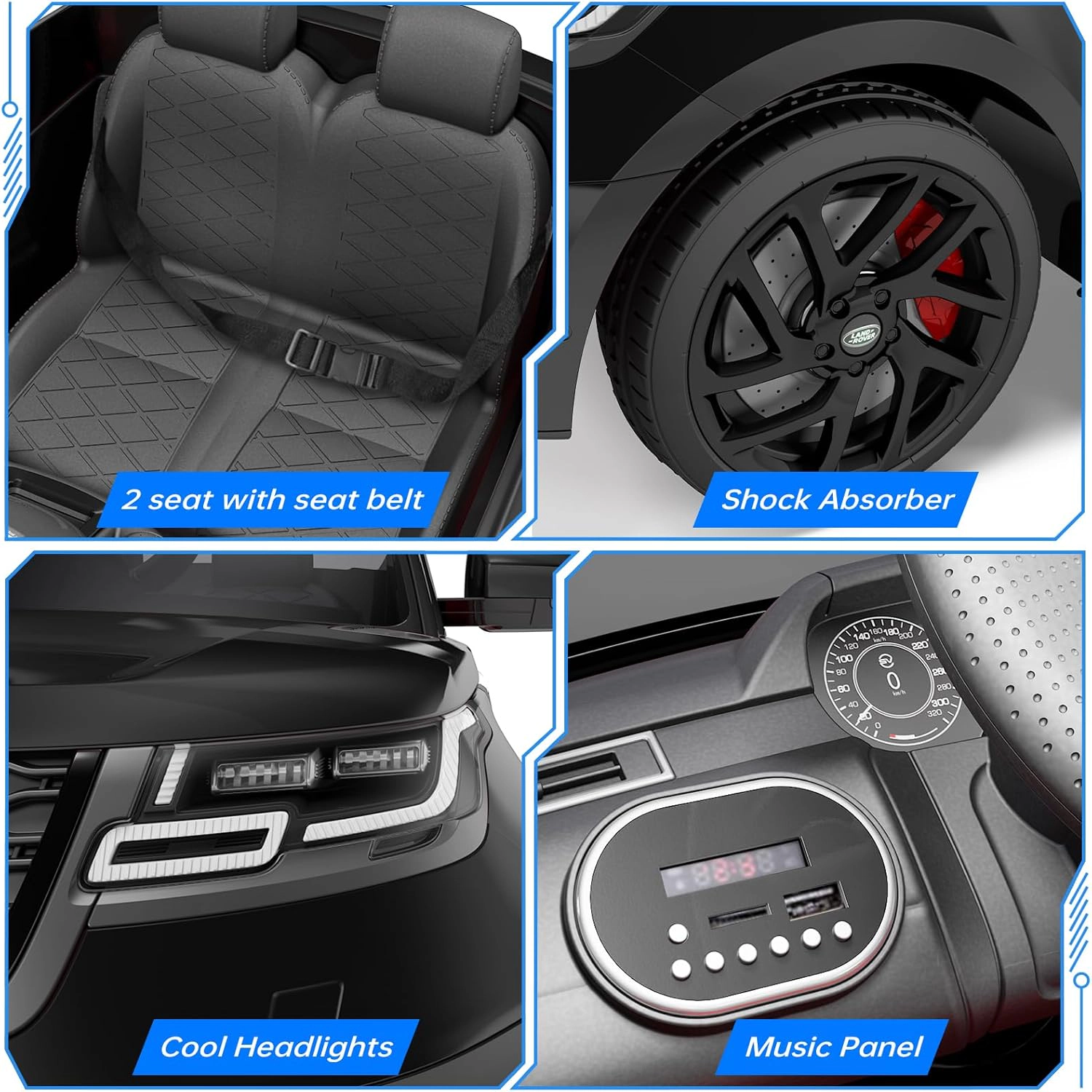 12V Kids Ride On Car, 2-Seater Electric Vehicle w/Remote Control, LED Lights, Music, Shock Absorber, Seat Belts
