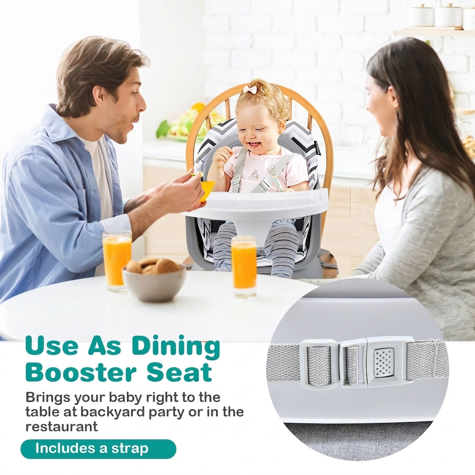 6-in-1 Baby Highchair 3-Position Adjustable Tray Two-Sided Kids Table and Chair Set 6 to 36 Months Gray and White