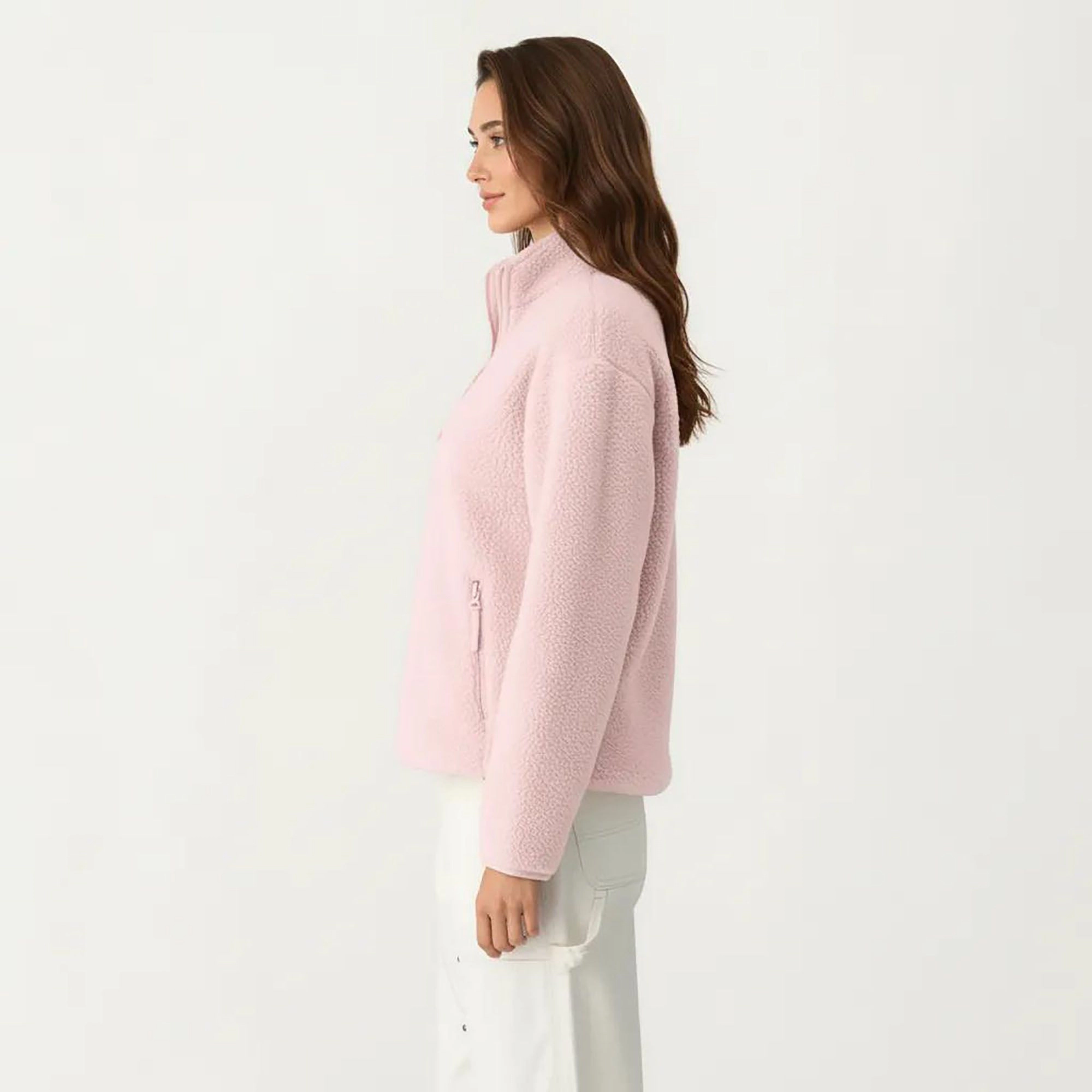 Anna-Kaci Women's Half Zip Pullover Jacket with Stand Collar Soft Plush Texture Relaxed Fit Long Sleeve Top