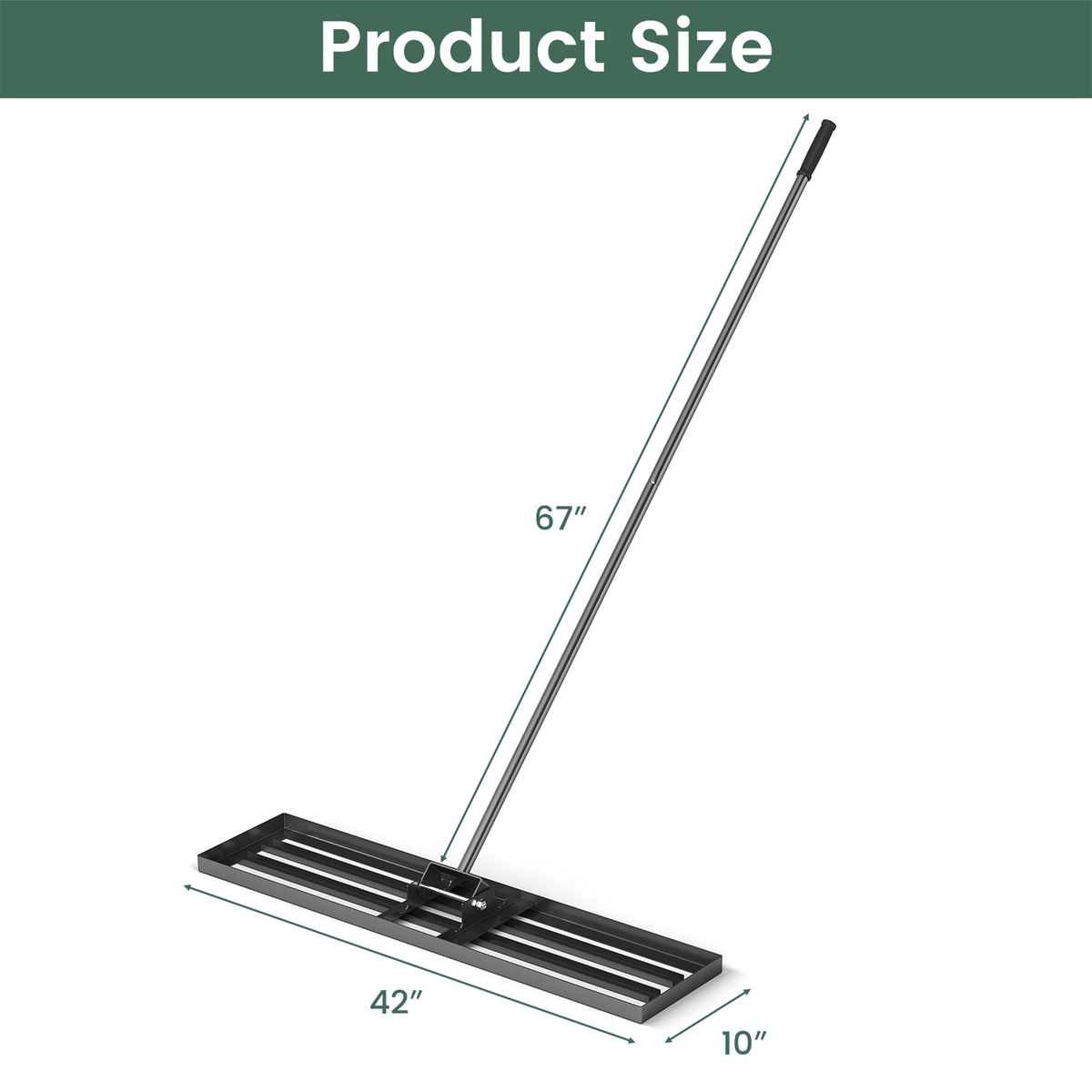 SUGIFT Black 42-in x 10-in Lawn Leveling Rake Grading Plate with Rustproof 69-in Handle for Topdressing