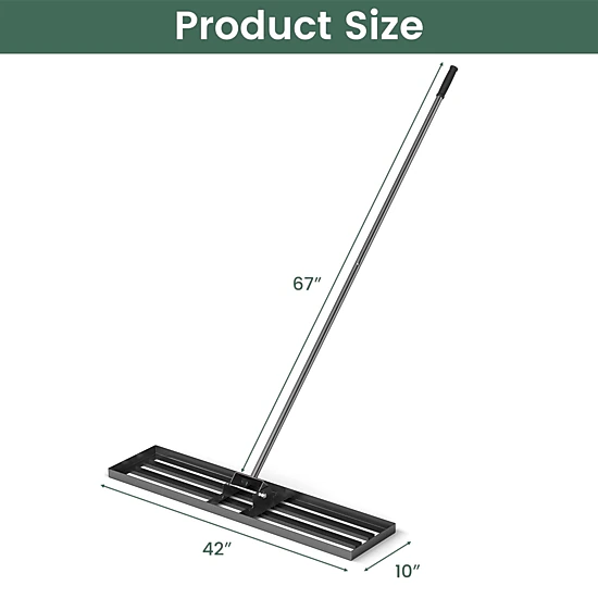 SUGIFT Black 42-in x 10-in Lawn Leveling Rake Grading Plate with Rustproof 69-in Handle for Topdressing