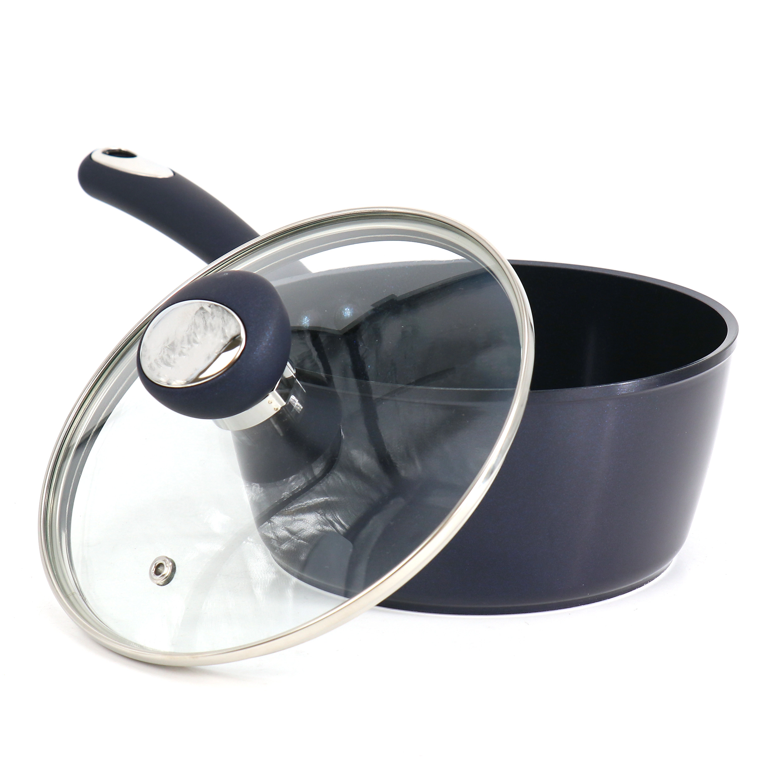 Oster Hawke 1.9 Quart Ceramic Nonstick Aluminum Saucepan with Lid in Dark Blue