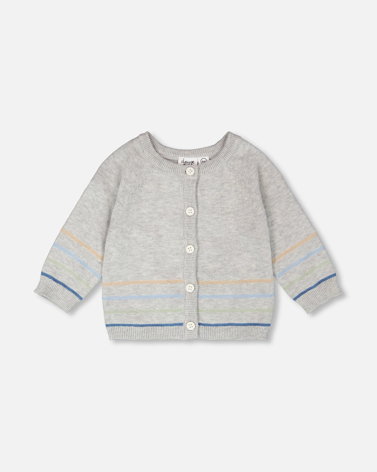 Deux par Boys Cotton Knit Striped Button Front Cardigan