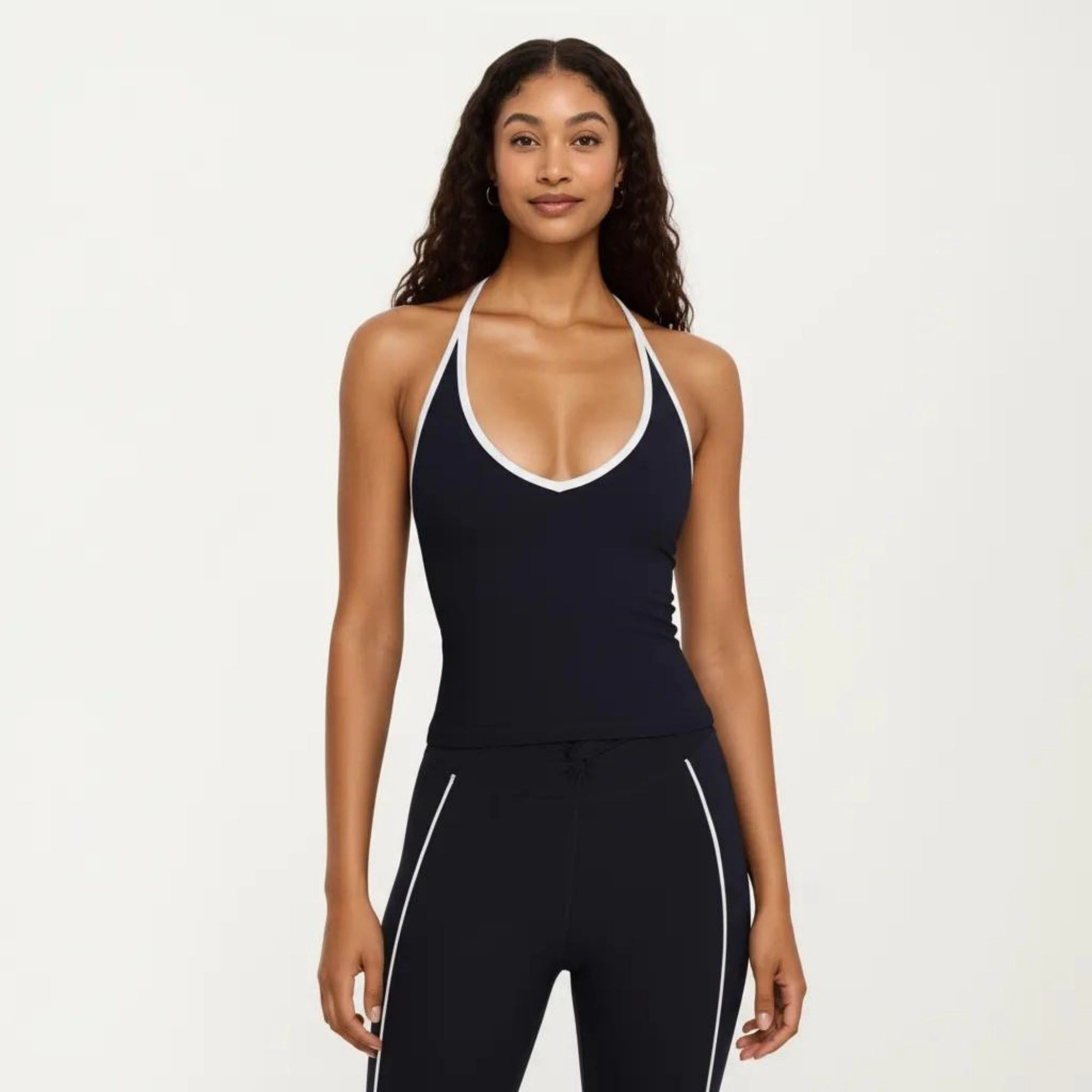 Anna-Kaci Women's Halter Active Crop Top with Built-In Support Ribbed Workout Tank for Yoga Fitness Training