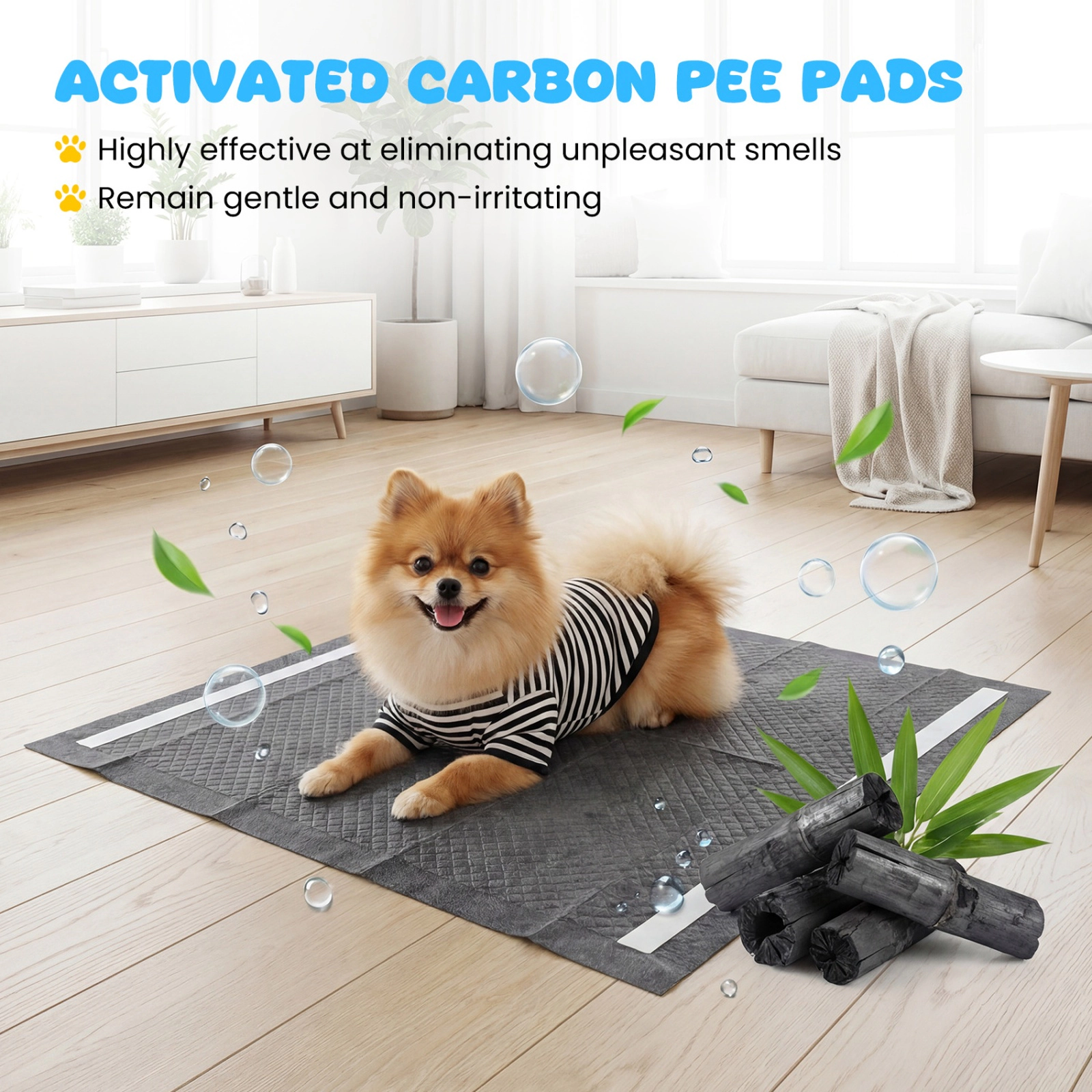 SUGIFT 150-Count 24 x 24-in Square Black Charcoal 6-Layer Dog Pee Pads with 22 x 22-in Absorbent Core