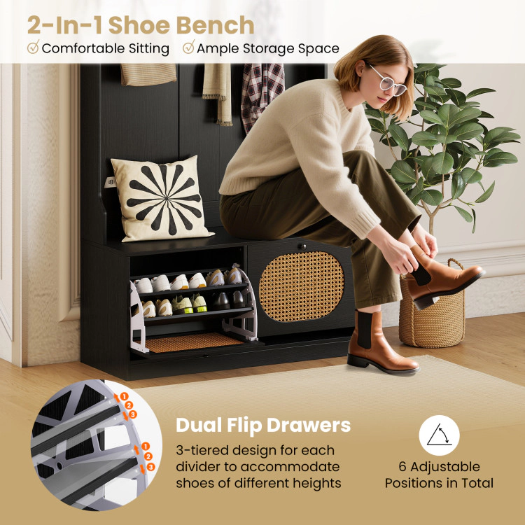 Hivvago 4-In-1 Hall Tree with Coat Rack and Flip Drawers for Entryway Mudroom