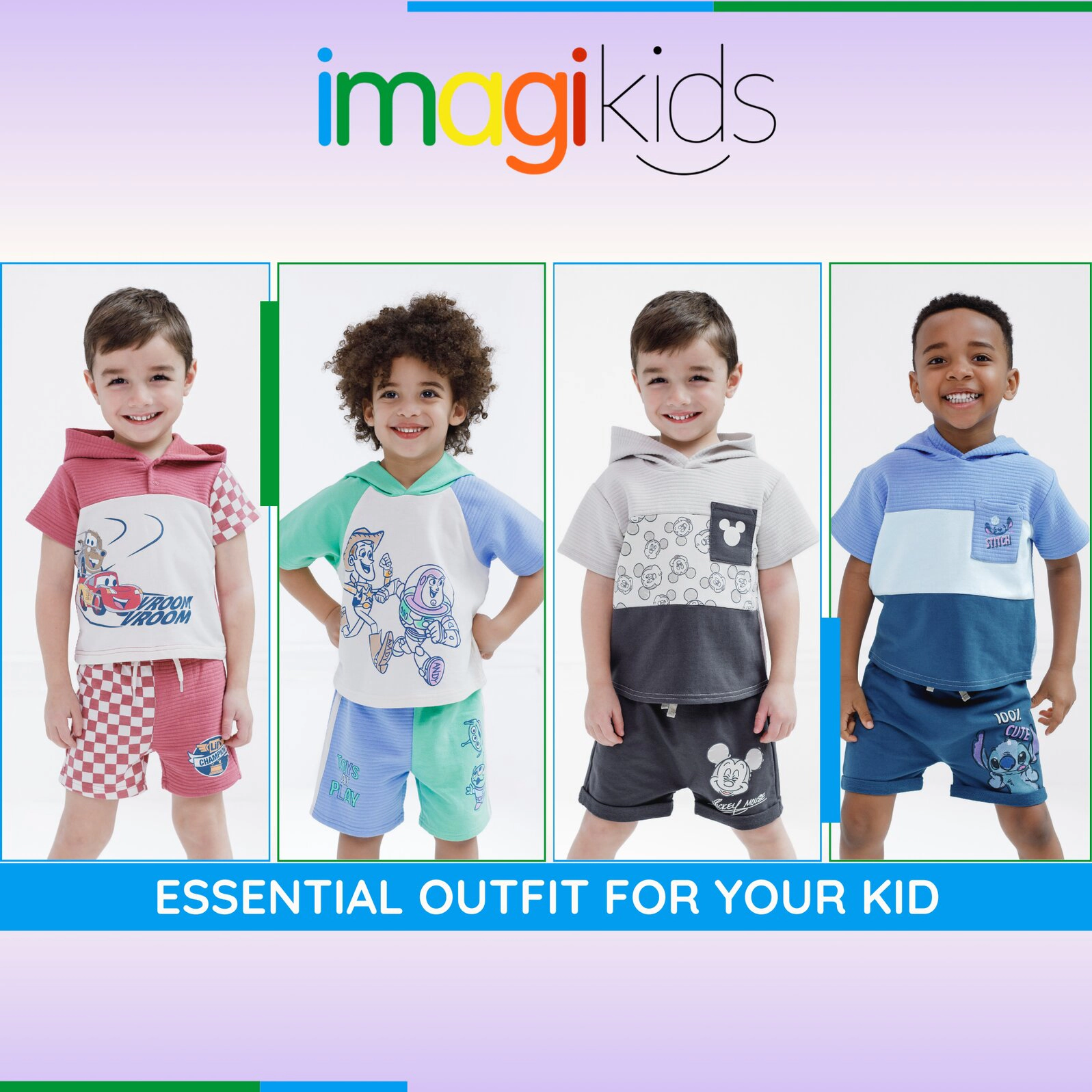 Disney Boys' French Terry Hooded Tee and Shorts Set