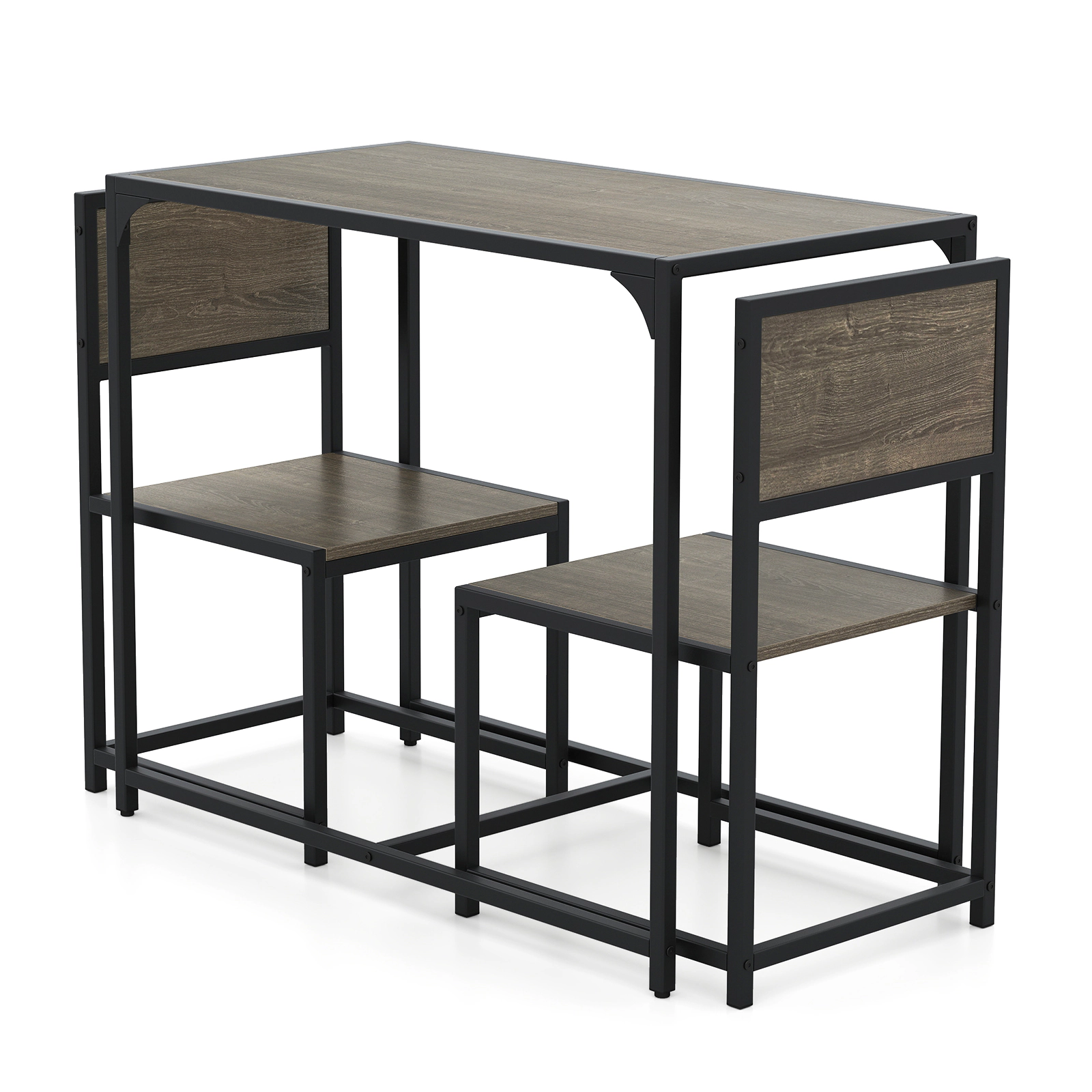 SUGIFT 3-Piece Compact Dining Set, Rustic Brown Table with 2 Armless Chairs