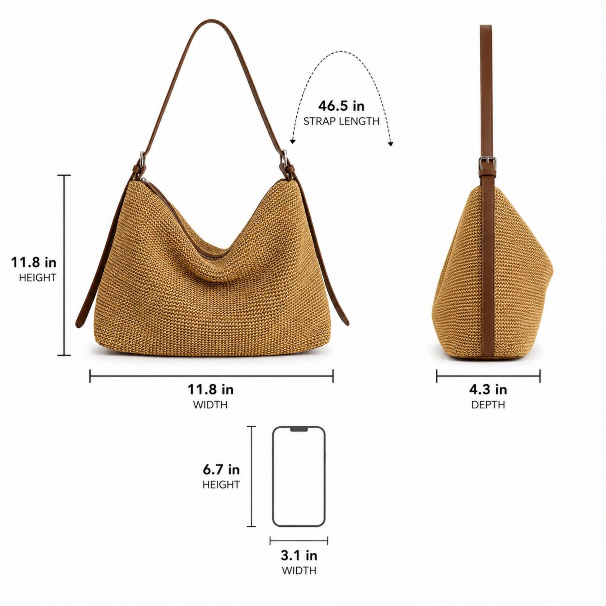 Alilang Women's Woven Hobo Shoulder Bag with Zip Top and Large Capacity