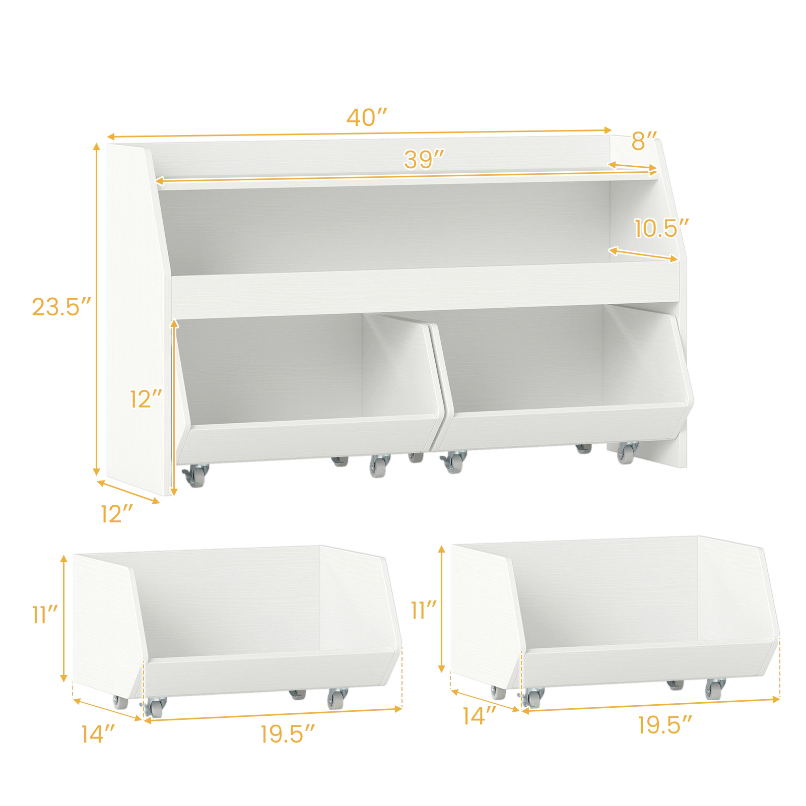 SUGIFT Kids Toy Storage Organizer Wooden Bookcase with 2 Movable Drawers 176-lb Capacity 3+ Years Gray/ White