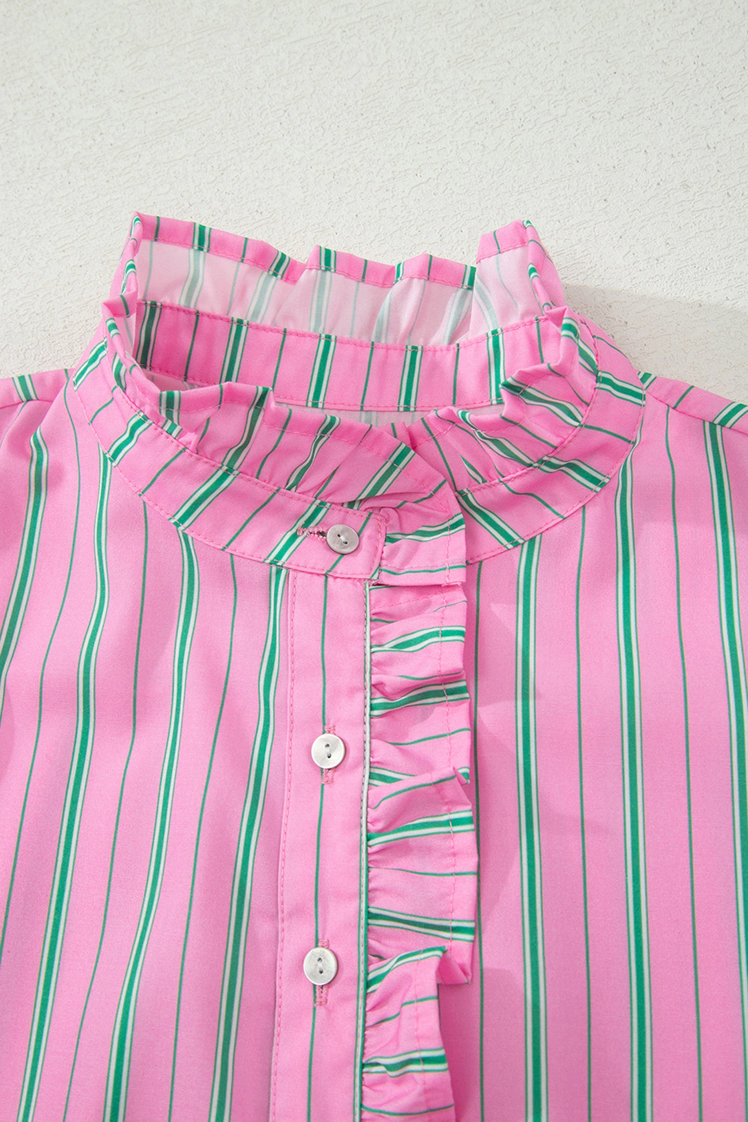 Threaded Pear Womens Tiffany Short Puff Sleeve Blouse - Pink Stripe