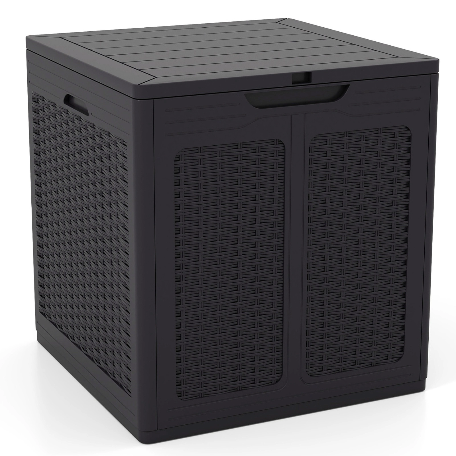 SUGIFT 39-gal 180-lb Capacity Weatherproof PP Outdoor Deck Box with Lockable Lid and Cut-Out Handles