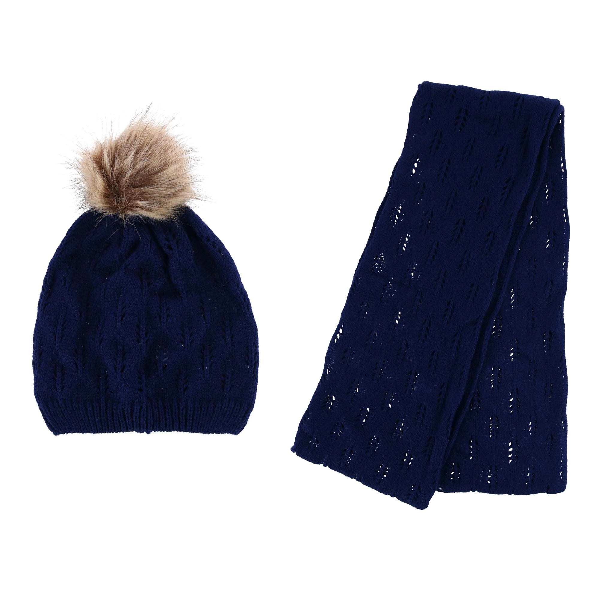 Connex Gear Women's Acrylic Knit Beanie Pom Hat and Infinity Scarf Set