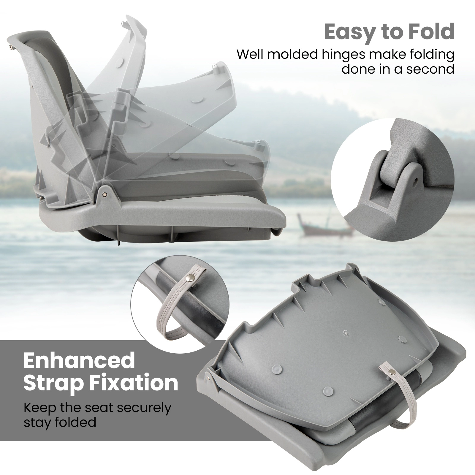 SUGIFT White Folding Low Back Boat Chair with Marine Grade PVC 20-in W 19.5-in D 15.5-in H 330-lb Seat Capacity