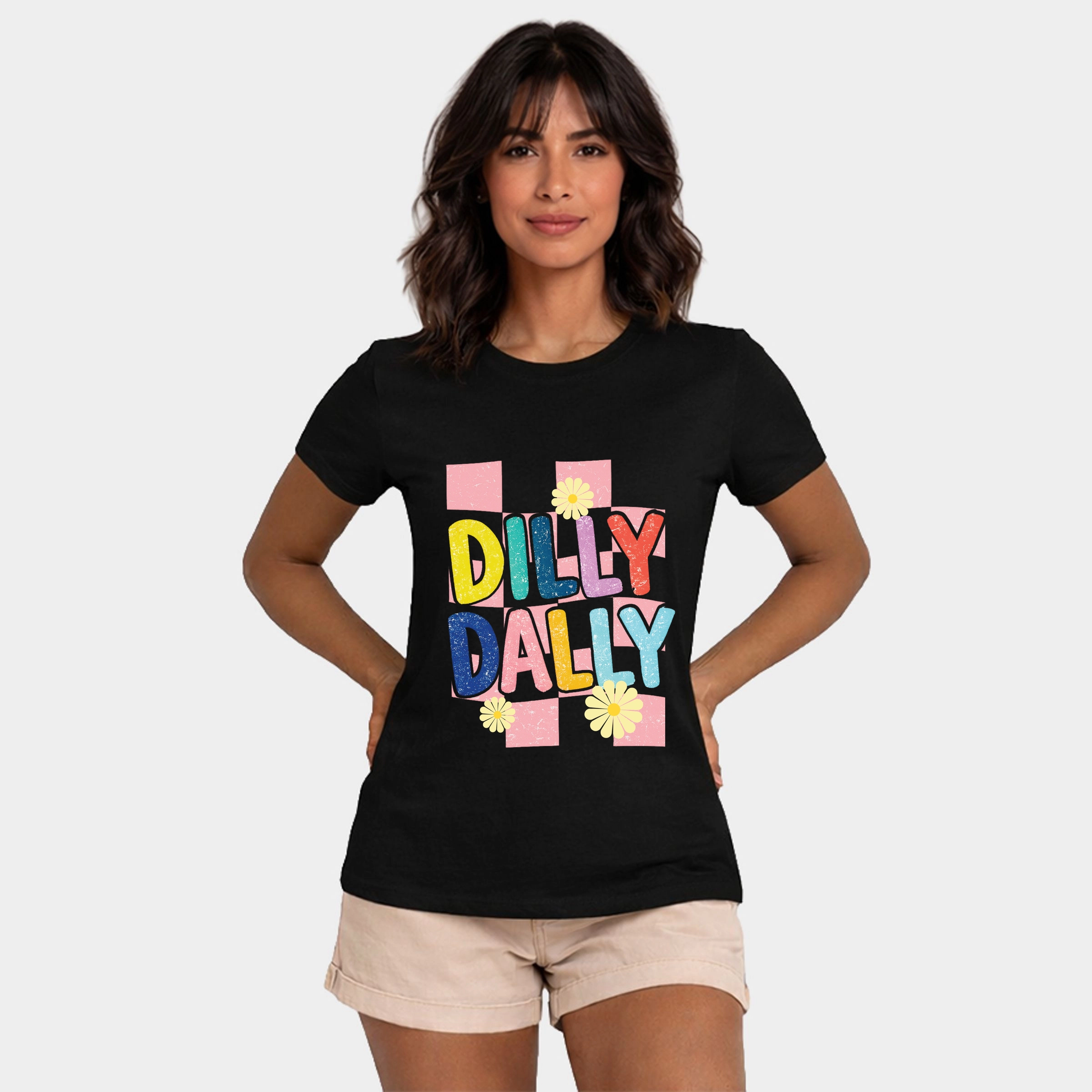 Simply Sage Market - Dilly Dally Checkered Women's Short Sleeve Graphic T-Shirt
