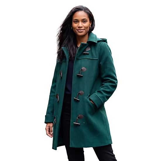 Jessica London Women's Plus Size Hooded Toggle Wool Coat
