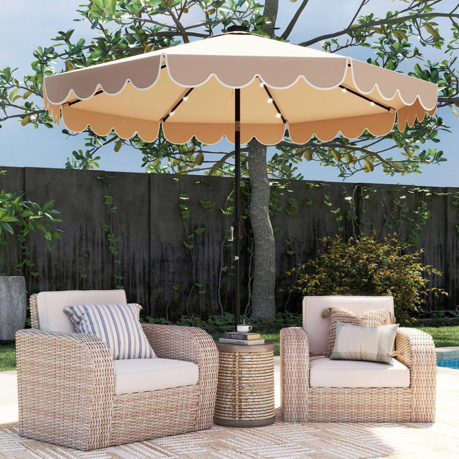 SUGIFT Solar Patio Umbrella with 24 LED Lights 10-ft Coffee
