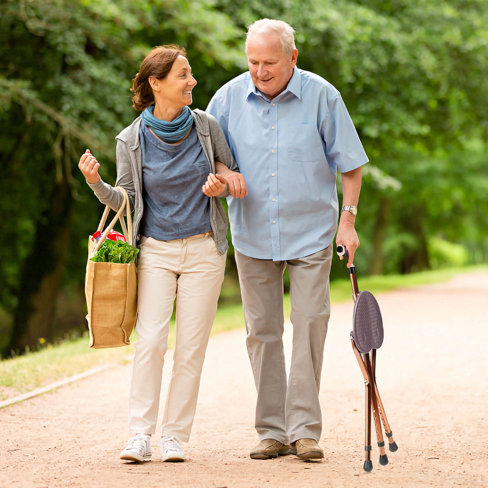 SUGIFT Brown Folding Walking Cane with Seat and LED Light 10-in W 8.5-in D 35.5-in H 220-lb User Capacity