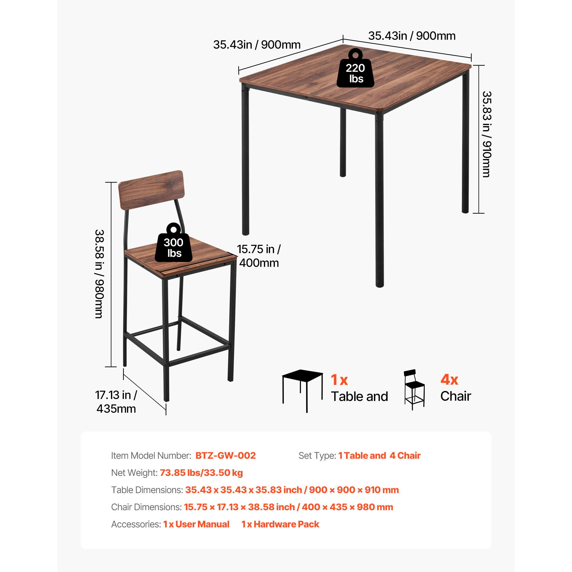 HONGGE Bar Tables with Rounded Edge Design for Living Room Dining Room Kitchen Black