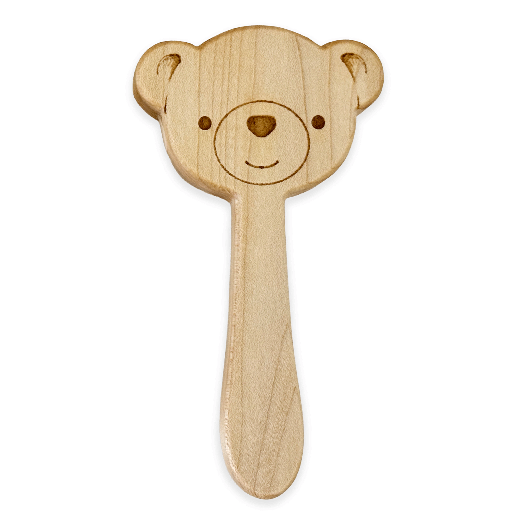 Miller Boys Vintage Toys Solid Maple Wood Baby Rattle and Teether - Natural Bear Design, Made in USA