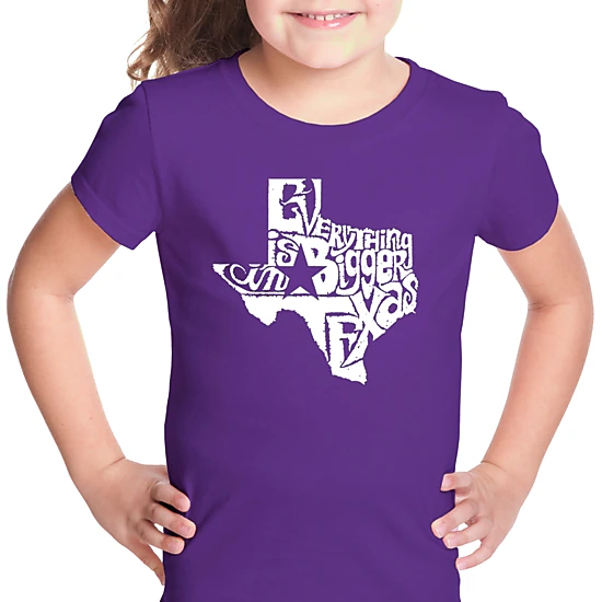 LA Pop Art Girls Word Art T-Shirt - Everything is Bigger in Texas